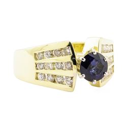 1.65 ctw Blue Sapphire And Diamond Ring - 14KT Yellow Gold