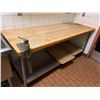 Image 1 : Stainless and butcher block 8 ft prep table with can opener