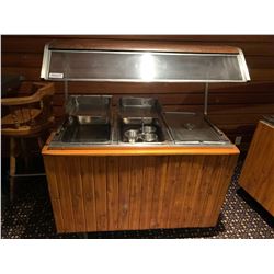 Triple well hot food buffett station with sneeze guard and inserts