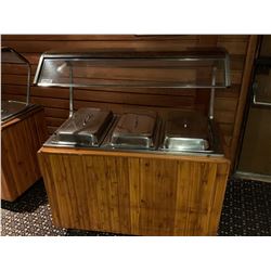Triple well hot food buffett station with sneeze guard and inserts