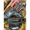 Image 3 : Box of tools containing drill, two jigsaws, grease gun & shop light