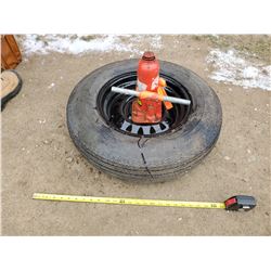 TRAILER TIRE & RIM A78-13 & BOTTLE JACK