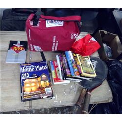 Beer Cooler, Books, Flag, Rackets