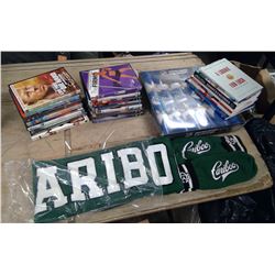 Lot of Sports Items, Sports books, and various movies