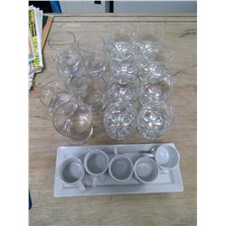 Lot of Short Glasses and Espresso Mugs w/ Matching Tray