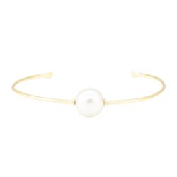 0.02 ctw Diamond and Pearl Cuff Bracelet - 14KT Yellow Gold