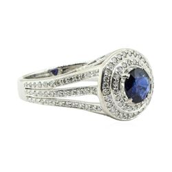 2.50 ctw Round Brilliant Blue Sapphire And Diamond Ring - 18KT White Gold