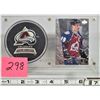 Image 1 : 1996 Upper Deck "Joe Sakic" MVP Card and Colorado Avalanche Official Puck/ Plexiglass Display Stand