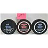 Image 1 : 3 Hockey Hall of Fame Pucks - Stan Smyl 1982 - Lanny McDonald 1992 - Glen Sather 1997