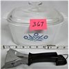 Image 2 : 8" 5L Corningware Blue Cornflower Pattern, Casserole Dish and Lid w/ black clip on Corningware Handl
