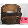 Image 4 : 33"-40" Custom Made 2" Wide Tooled Leather Belt/ Leather Longhorn Buckle