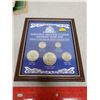 Image 2 : Set of 5 British Silver Coins housed in a wooden frame. Includes 3 pence, 6 pence, shilling, florin 