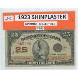 1923 Shinplaster - 25 Cent Banknote - Historic Collectible