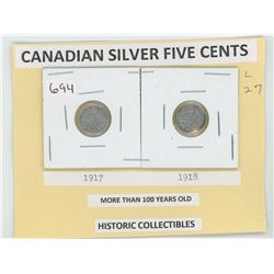 Silver Five Cents 1917 and 1919