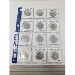 12 1992 Canadian 25 cents, various provinces