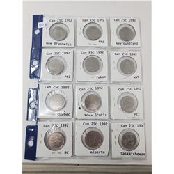 12 1992 Canadian 25 cents, various provinces