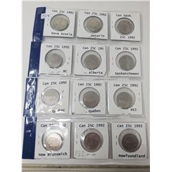 12 1992 Canadian 25 cents, various provinces