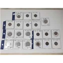 Various Canadian coins & dates (6 X 25 cents, 1 5 cent, 13 1 cent)