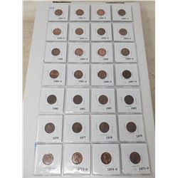 38 American 1 cent coins, 1972-1997