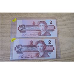2 1986 $2 Bills, uncirculated