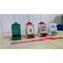 4 MATCH STCK HOLDERS 3 WHITE WITH FLOWERS AND 1 GREEN JOHN DEERE