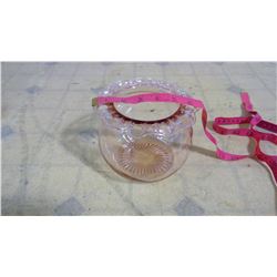 OLD CLEAR PINK BOWL + ITEMS IN BOX