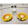 Image 2 : 2 SUNFLOWER PARTYLITE TEA LIGHT HOLDERS & GLASS BELL