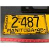 Image 2 : (2) Manitoba License Plates (1 Tractor License Plate + 1 Regular License Plate) + 1 Backing for Eith