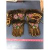Image 1 : Indian Beaded Leather Gloves, Fur Trimmed, Leather Fringes Size XL (Women's)