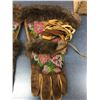 Image 3 : Indian Beaded Leather Gloves, Fur Trimmed, Leather Fringes Size XL (Women's)