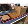 Image 1 : Wooden Butter Box + (2) Picture Frames With Glass (1 Burgundy Picture Frame Fits 8"x10" Photo + Tan 