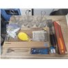 Image 1 : large kitchen lot with IKEA shelf, condiment holders, bbq tools etc.