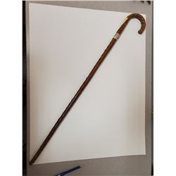 34" Hand made wooden cane with hallmarked sterling silver