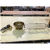 Image 1 : Glass Rolling Pin, Brass Bowl, Nabob Scoop + Needle