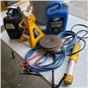 Image 1 : Campbell haufeld air compressor, jack stand, jug of anifreeze jumper cable and trouble light