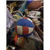 Image 4 : 2 TRAYS OF VINTAGE SPORTS ITEMS, RACKETS, BASEBALL BATS, SOFTBALLS