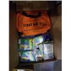 Image 2 : 3 BOXES OF EMERGENCY BLANKETS, FIRST AID KIT, FLASHLIGHTS AND MORE
