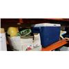 Image 1 : COOLER, PROPANE STOVE, PORTABEL LAMP, KETTLES, PANS