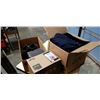 Image 1 : 2 BOXES OF ENGLISH BAY SWEATERS, WORK BOOTS, HELMET