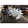 Image 2 : CALLIGARIS TEMPERED GLASSTOP DINING TABLE WITH DRAW LEAFS AND 8 LEATHER CHAIRS - RETAIL $7800 MADE I