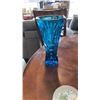 Image 2 : BLUE GLASS VASE, GLASS BOTTLE WITH LID, EASTERN ARTIFICIAL FLOWER AND SMALL PLATE