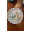 Image 3 : BLUE GLASS VASE, GLASS BOTTLE WITH LID, EASTERN ARTIFICIAL FLOWER AND SMALL PLATE