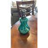 Image 4 : BLUE GLASS VASE, GLASS BOTTLE WITH LID, EASTERN ARTIFICIAL FLOWER AND SMALL PLATE