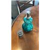 Image 5 : BLUE GLASS VASE, GLASS BOTTLE WITH LID, EASTERN ARTIFICIAL FLOWER AND SMALL PLATE