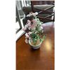 Image 8 : BLUE GLASS VASE, GLASS BOTTLE WITH LID, EASTERN ARTIFICIAL FLOWER AND SMALL PLATE