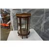 Image 1 : SMALL VINTAGE BOWED GLASS DISPLAY CABINET APPROX 22 INCHES TALL