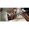 Image 1 : 3 CERAMIC FIGURES AND BOX OF CAST IRON COLLECTIBLES