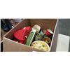Image 1 : BOX OF KITCHEN ITEMS, WOOD HANDLED UTENSILS, CERAMICS