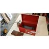 Image 1 : Tool box with sharpening stone and vintage oil dispenser