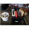 Image 1 : TOTE OF ELECTRONICS, PAPER SHREDDER, PAIL OF CAULKING, ESTATE GOODS